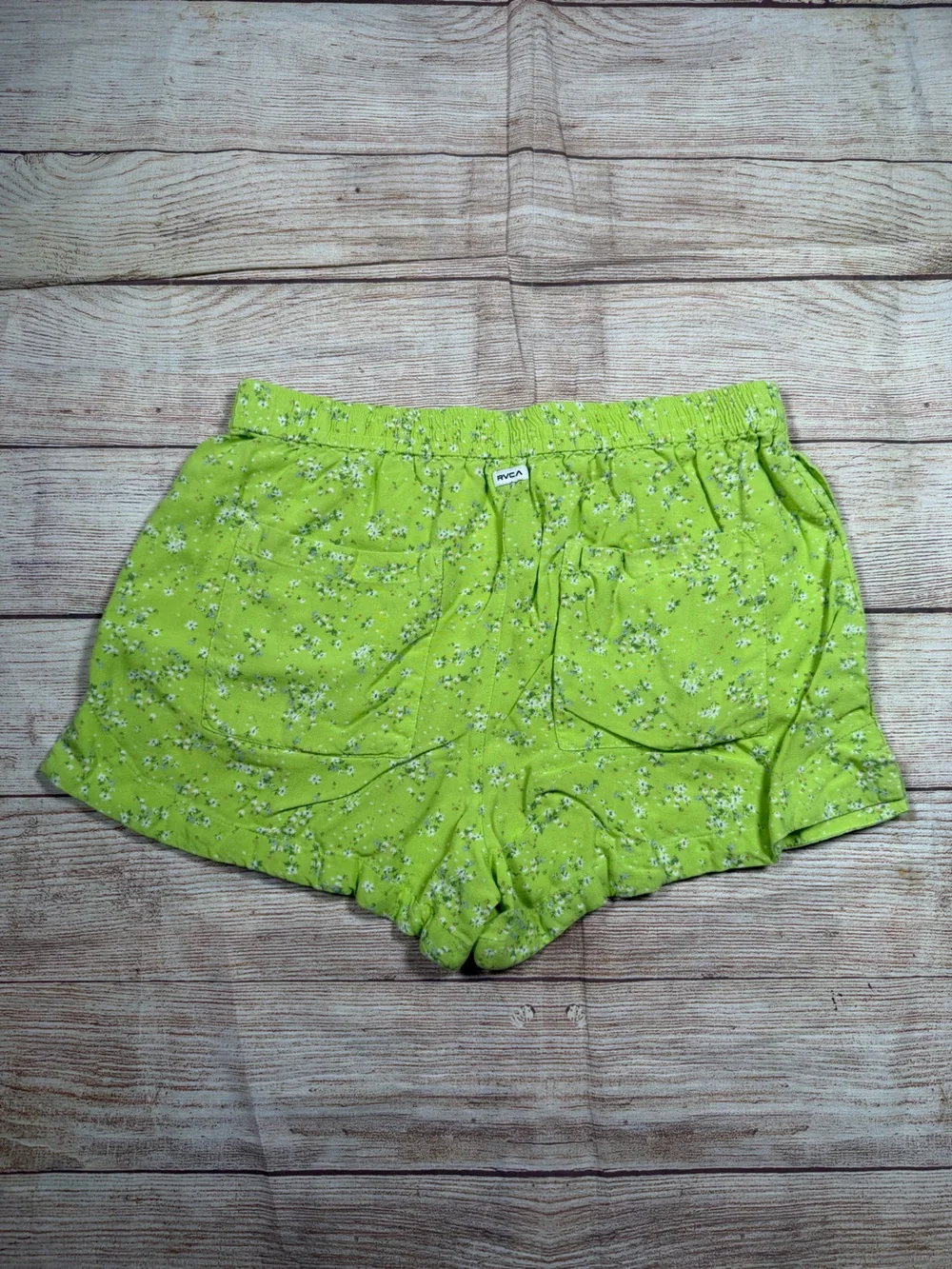 Women's Lime Green Micro Floral Elastic-Waist Shorts